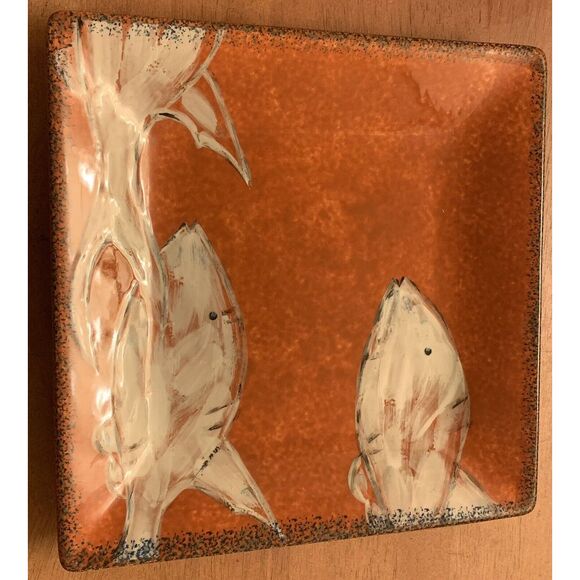 American Atelier at Home Currents 5628-S Earthenware Fish Decor Platter Plate 9" - Picture 1 of 5